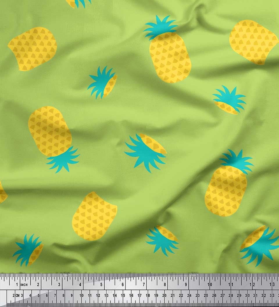 Soimoi Silk Fabric Pine Fruits Decor Fabric Printed Yard 42 Inch Wide
