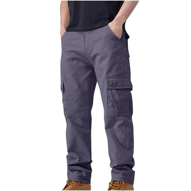hoksml Men's Cotton Washed Canvas Cargo Pants Straight Leg Multi-Pocket Work Pants Solid Color Casual Denim-Style Trousers