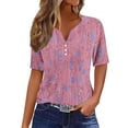 thumbnail image 2 of Womens Fashion Printed Short Sleeves Blouse Round Neck Casual Tops, 2 of 4