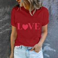 thumbnail image 4 of Meichang T-Shirts pour Femmes Hauts de la Saint-Valentin Imprimé Cœur Mignon T-Shirts Manches Courtes Col Rond Blouses de Vacances en Liquidation, 4 of 5