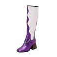 thumbnail image 2 of EGNMCR Knee High Boots Oversized Women's Fall/Winter Velvet Lining Color Matching Rectangle Toe Thick High Heels Long Chain Boots, 2 of 4