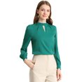 thumbnail image 1 of INSPIRE CHIC Women's Keyhole Stand Collar Pleated Back Button Blouse Tops, 1 of 6