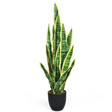 Gymax Artificial Snake Plant 35.5" Fake Sansevieria Indoor-Outdoor Decoration Yellow