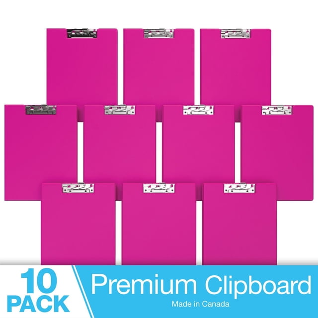 Davis Group Planches à Clips Essentielles en Rose Vif, Présentées en Lot de 10 avec Hauts à Clips Métalliques, Fabriquées en Polypropylène durable Sans PVC avec Pochettes Intérieures Transparentes pour Sécuriser les documents, Idéales pour le Bureau et l'École, Fabriquées au Canada.