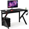 thumbnail image 2 of Patiojoy K-Shape Gaming Desk Computer PC E-Sports Table w/ Cup Holder Hook Black, 2 of 10
