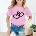 thumbnail image 2 of PMVFHDE T-Shirts Fille T-Shirt Enfant Filles Mignon Graphique Col Rond Manches Courtes Tee Été Décontracté T-Shirt Rose, 8-9 Ans, 2 of 5