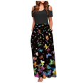 thumbnail image 1 of Robes d'Été Noires pour Femmes 2022 Robe Décontractée Élégante pour Femmes à Épaules Dénudées avec Poches, Imprimé Floral, Maxi à Manches Courtes, 1 of 5