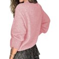 thumbnail image 4 of WUANDIXFA Womens Sweaters Trendy 2025 Women Solid Color V Neck Lace Stitching Buttons Long Sleeves Sweater Pink,S, 4 of 5