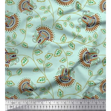 Soimoi Rayon Fabric Leaves & Floral Artistic Decor Fabric Printed Yard 42 Inch Wide