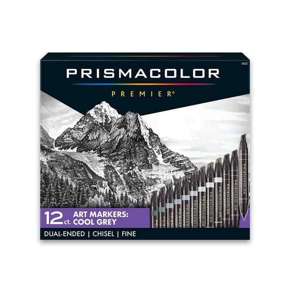 Prismacolor Premier Marqueurs d'Art à Double Extrémité, Pointe Biseautée et Pointe Fine, Couleurs Gris Froid, Lot de 12