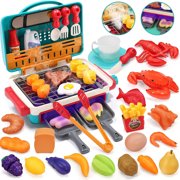 Lubelski 1 Set Kids Electric Simulation 2-Layer BBQ Grill Pretend Play Toy Children Kitchen Barbecue Toy Set with Light Mist