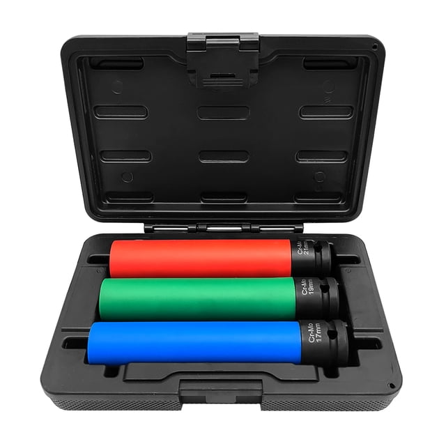 Mistaha 3-Piece Wheel Nut Socket Set with Extended Length and Rim Protection Sleeves