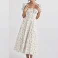 thumbnail image 4 of Robes Maxi pour Femmes 2023 avec Manches Aguichant Mode Ajustée Imprimée Femmes Décontractée à Manches Courtes Col Carré Robe Longueur Cheville Robe à Manches Courtes en Liquidation, 4 of 7