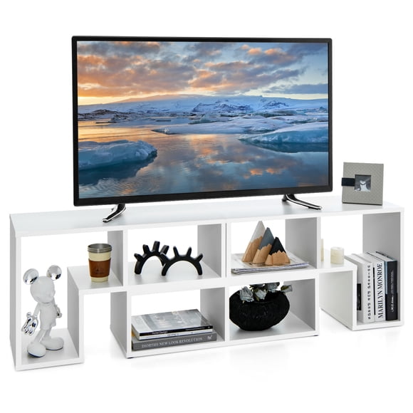 Patiojoy Meuble TV 3 Pcs Réglable, Centre Multimédia Minimaliste pour Téléviseurs de 43, 55, 60 et 65 Pouces, Blanc