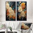 thumbnail image 1 of Designart "Orange Teal botanic Whirlwind II" Abstract Botanicals Framed Wall Art Set Of 2 - Orange Floral Gallery Wall Frame Set For Home Decor, 1 of 6