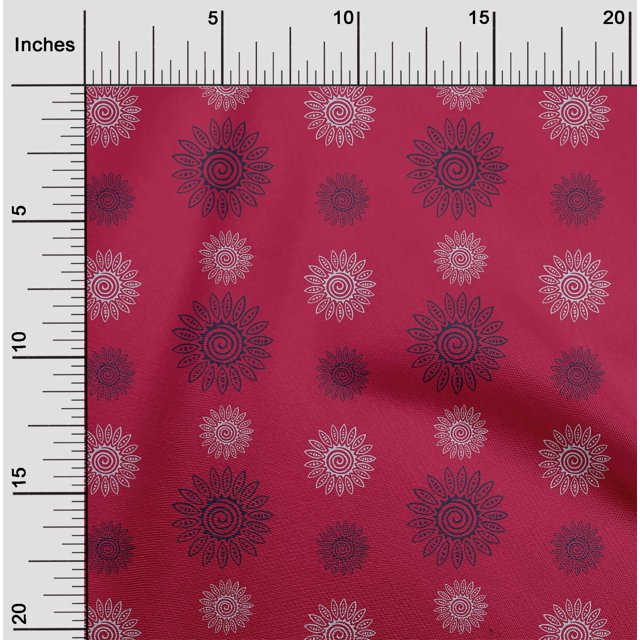 oneOone Cotton Cambric Fabric Spiral & Floral Block Print Fabric BTY 56 Inch Wide