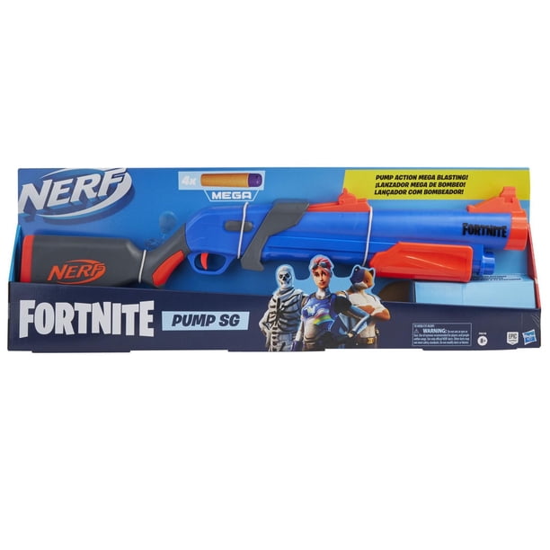 Nerf Fortnite Blaster Pump SG, Mécanisme de Pompe pour Mega Dard Action, Chargeur Arrière, 4 fléchettes Nerf Mega pour Enfants, Adolescents et Adultes