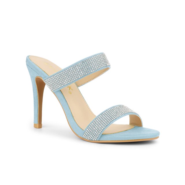 BLISSFUL STEP Women's Open Toe Stiletto High Heel Rhines Mules Sandals Light Blue 9