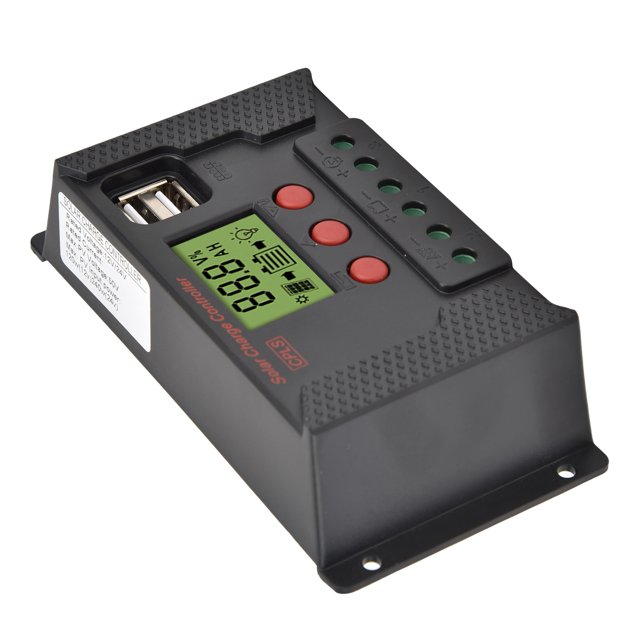 Contrôleur de Panneau Solaire, Contrôleur Solaire Double Protection de Courant Inverse Courant de Charge Évalué 40A Support 12V/24V Identification Automatique pour l'Extérieur