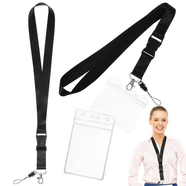 1 Ensemble de Lanière Suspendue pour Cartes d'Identité avec une Lanière en polyester Noire et Deux Porte-Cartes en PVC Transparent, l'Un vertical et l'Autre horizontal. la Lanière Comprend une Pince Sécurisée et Est Légère pour un Port Confortable. Convient à l'Utilisation au Bureau, à l'École Ou au Commerce de Détail, Cet Ensemble Est Conçu pour la Commodité et la Durabilité.
