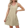 thumbnail image 1 of Ovzne Robes pour Femmes Robe de Plage Mode Femmes Été Poche Décontractée Unie Col Rond Sans Manches Robe Mini Grande Taille Robe Liquidation, 1 of 7