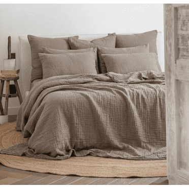Q VITA Ensemble de Housse de Couette en Mousseline de Coton – Très Grand Lit, Literie 3 Pcs avec Housse de Couette et Taies d'Oreiller – Doux, Respirant, Couleur Champignon – Certifié OEKO-TEX, Lavable à la Machine, Conçu au Canada