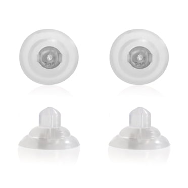 Universal EZback Earring Backs Soft Clear Silicone and Sterling Silver Medium 2 Pairs