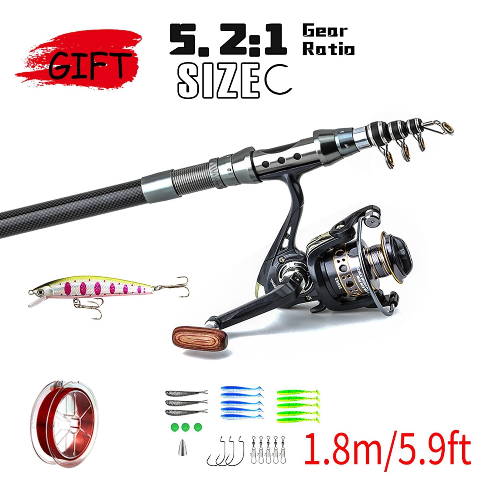 1.8m 3.0m Telescopic Fishing Rod Reel Combination Fishing Rod Reel Combo Trout Rod and Left and Right Hand Interchangeable Fishing Reel Set Sea Fishing Rod Sea Fishing