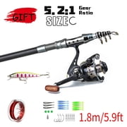 Riforla 1.8m 3.0m Telescopic Fishing Rod Reel Combination Fishing Rod Reel Combo Trout Rod and Left and Right Hand Interchangeable Fishing Reel Set Sea Fishing Rod Sea Fishing A