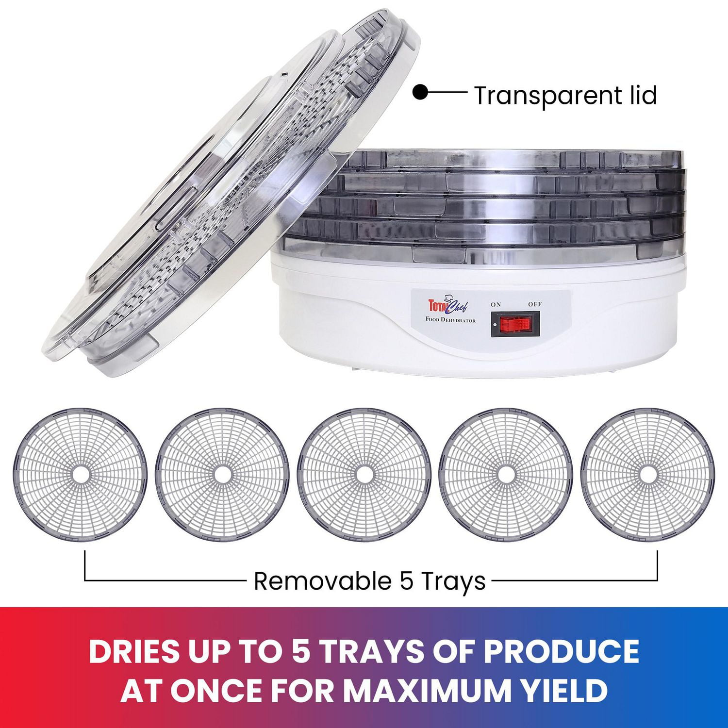 Total Chef Countertop Food Dehydrator with 5 Trays, Compact & Energy-Efficient Dehydration for Fruits & Snacks