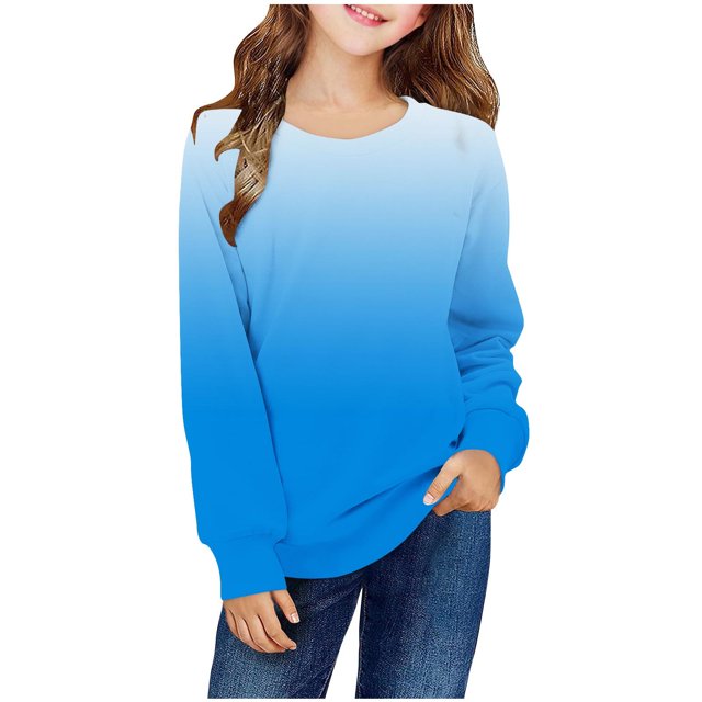 Milgrthf Chandails en Molleton Dégradés pour Filles Sport Décontracté Manches Longues Col Rond Automne Coupe Ample Chandails d'Automne Bleu Pâle 9 Ans