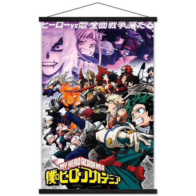My Hero Academia : Saison 6 - Affiche Murale d'Art Clé, 22,375 Po x 34 Po Présente une Vue Centrée Orientée vers l'Avant de Personnages d'Anime Incluant Izuku Midoriya, Katsuki Bakugo et Shoto Todoroki dans des poses d'Action Vibrantes avec un Fond Violet Montrant des Visages de Méchants et un Texte Japonais. l'Affiche Affiche le logo My Hero Academia en Anglais et en Japonais, Convient à l'Art Mural