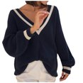 thumbnail image 2 of Qertyioot Chandails à Col en V pour Femmes Automne Mode pour Femmes Manches Longues Chandail Uni Hauts Blouse Chandail Tricoté, 2 of 7