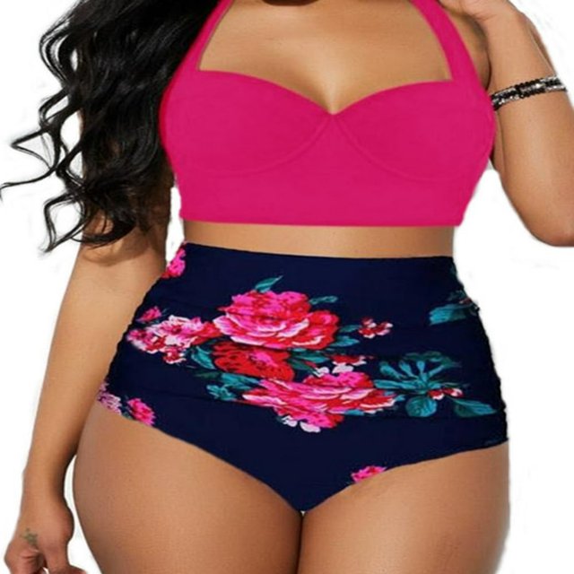 Women Push Up Bikini Set Flower Print High Waist Swimming Suits