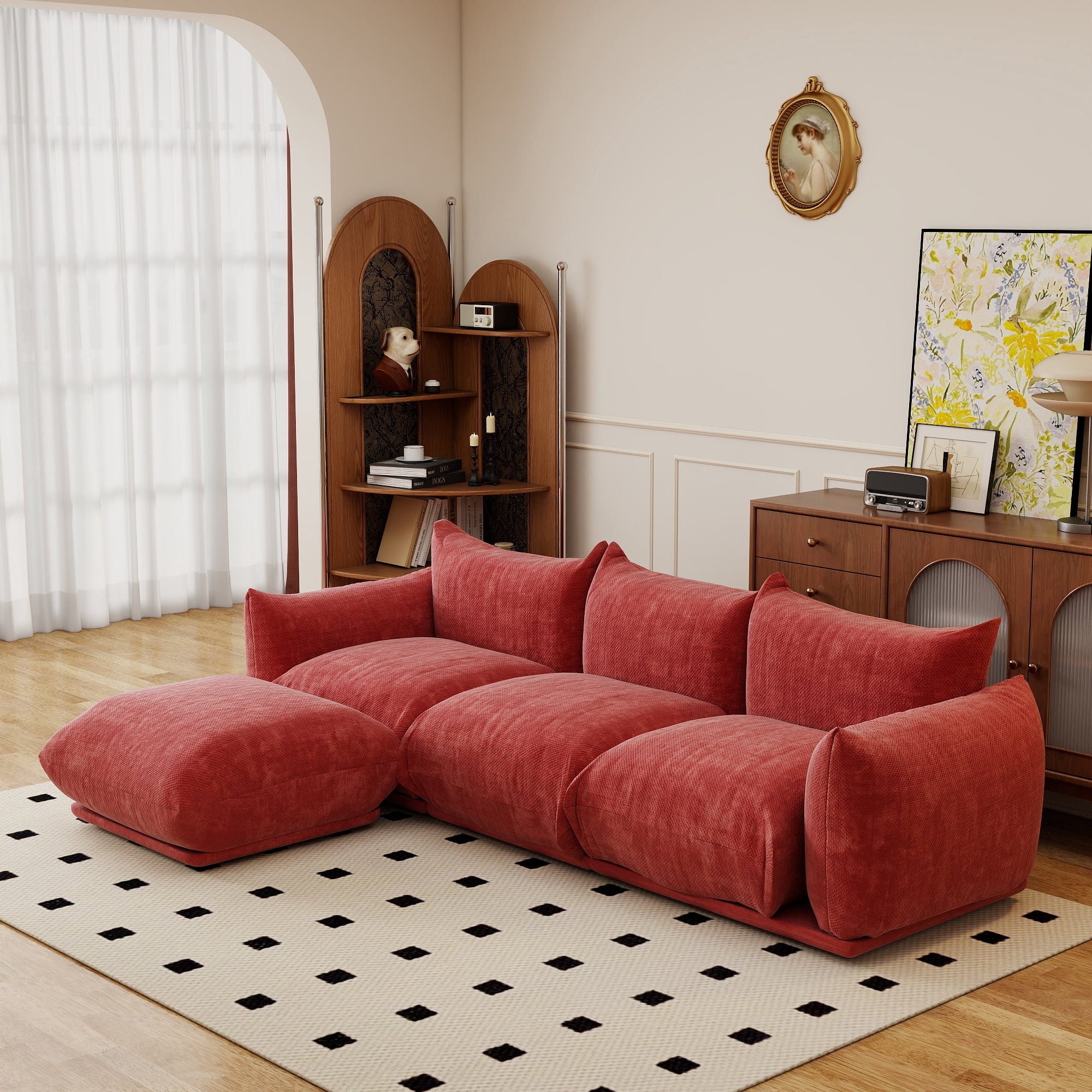 103.93" L Shaped Modular Sectional Sofa, Deep Seat Chenille Couch, Convertible Living Room Furniture for Apartment, Orange Couch