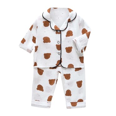 Pajamas for Kids Toddler Baby Dinosaur Prints Floral Button Down Shirt and Pants Thin Pajamas Sleepwear Outfits Pyjama Bebe Fille Coffee 12 Months-18 Months