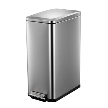 13 Gallon / 50L Slim Trash Can, Stainless Steel Kitchen Trash Can, Fingerprint-Proof Step Garbage Rubbish Bin with Removable Inner Bucket & Lid, Rectangular Pedal Recycle Bin for Narrow Space