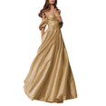 thumbnail image 3 of EHQJNJ Robes de Soirée Dorées pour Femmes Formelles Élégantes Femmes Paillettes Longues Satin Épaules Dénudées Robe de Demoiselle d'Honneur Robe de Soirée Formelle, 3 of 9