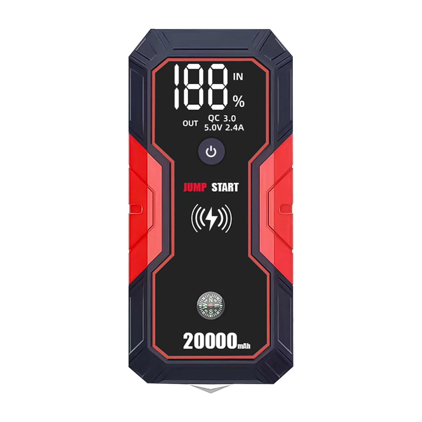 20000mAh 3500A Peak Car Jump Starter with Wireless/USB Charging, 5.0L Gas 3.0L Diesel Engine Compatibility, 2 USB + Type-C Outputs, Emergency Flashlight, Broken Window Tool, Intelligent Protection