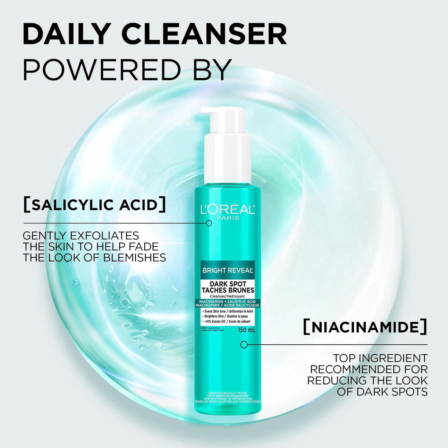 L'Oréal Paris Bright Reveal Nettoyant visage pour taches brunes, 150ml