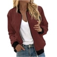 thumbnail image 1 of Womens Fashion Jacket Casual Stand Collar Zip Up Lightweight Coat Fall Color Block Jackets with Pockets Wine S, 1 of 5