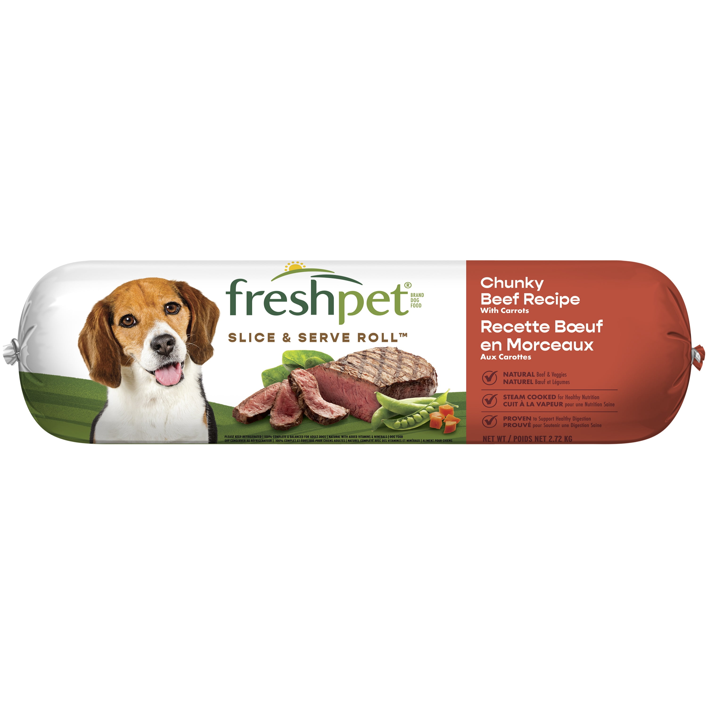 Freshpet Fresh Dog Food, Chunky Beef Recipe, Slice & Serve 500g
