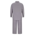 thumbnail image 4 of VEKDONE Summer Cotton Linen Sets 2 Piece Long Sleeve Button Lapel Shirts with Wide Leg Pants Solid Color Loose Fit Blouse Match Drawstring Palazzo Pants Suits, 4 of 5