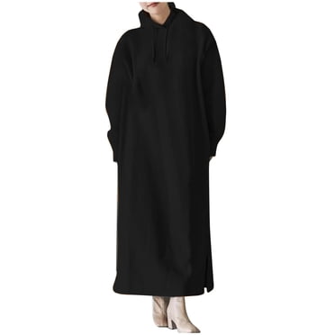 cfhntfmh Plus Size Dresses for Women Long Sleeve Soft Hoodies Sweatshirt Dress Warm Fleece Flowy Long Maxi Dress