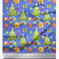thumbnail image 1 of Soimoi Blue Heavy Canvas Fabric Gifts & Christmas Tree Printed Fabric 1 Yard 58 Inch Wide, 1 of 5