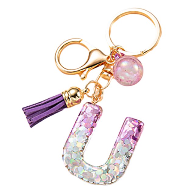 LYMAYTER Cute Pink Tassel Mug Accessory Initial Letter Charm Keychain - with Tassel, Heart - shaped Sequins