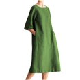 thumbnail image 2 of EGNMCR Robes d'Été pour Femmes Tendance 2024 Mode pour Femmes Col Rond Ample Manches Mi-Longues Robe Unie Longueur Genou, 2 of 8