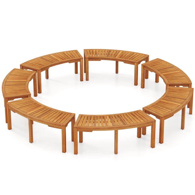 Costway 7 PCS Outdoor Curved Bench with Slatted Seat Wrap Around Tree Bench 2-Person Seating