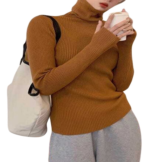 MesaSe Women Ribbed Knit Tops Long Sleeve Turtleneck Solid Color Slim Fit Sweater