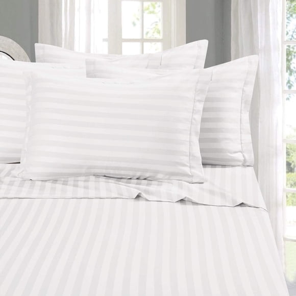 1800 Thread Count Egyptian Quality Luxurious Wrinkle Resistant 6 Piece DAMASK Stripe Bed Sheet Set, Queen White